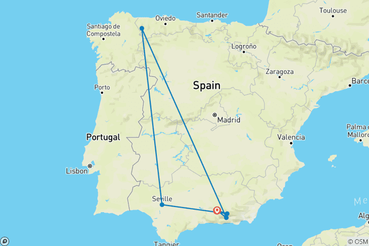 Kaart van 5 dagen in Granada: Bergen, Moorse charme en Andalusische avonturen
