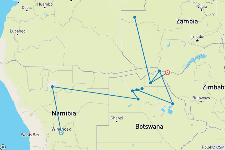 Carte du circuit La Namibie et le Botswana à découvert - 2026