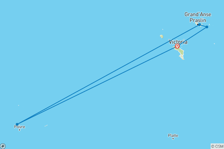 Carte du circuit Safari, Seychelles et Océan Indien 2028 - 20 jours