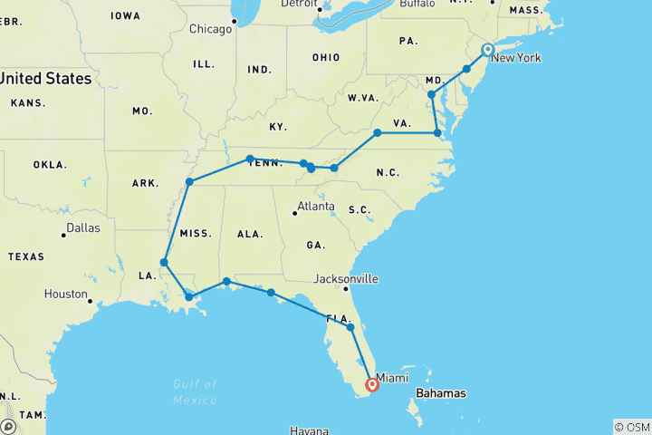 Carte du circuit Explorateur de la côte Est