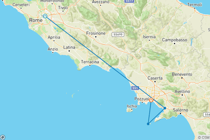 Map of 9 Days Rome and Naples: Colosseum to Capri By Train