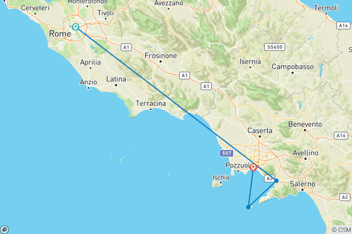 Carte du circuit 9 jours Rome et Naples : Du Colisée à Capri en train