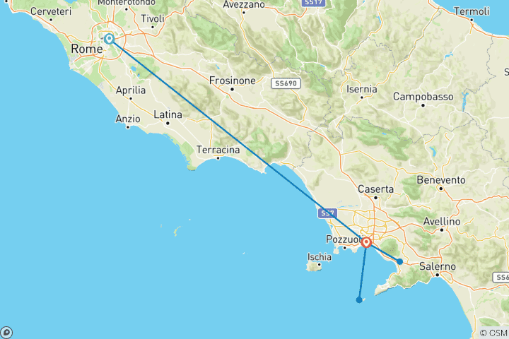 Carte du circuit 9 jours Rome et Naples : Du Colisée à Capri en train