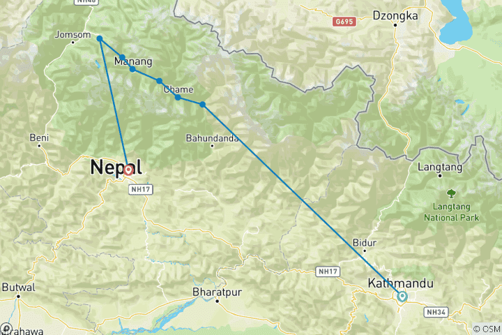 Map of Annapurna Circuit Trek (24 destinations)