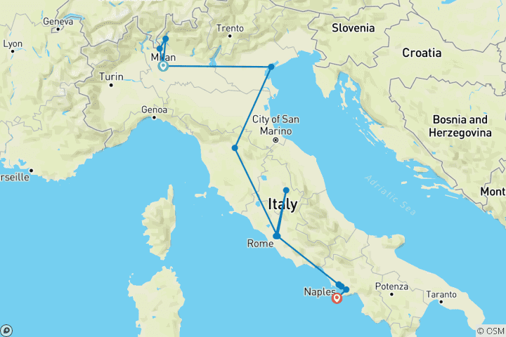 Carte du circuit Grand voyage en Italie : De Milan à Naples en 14 jours