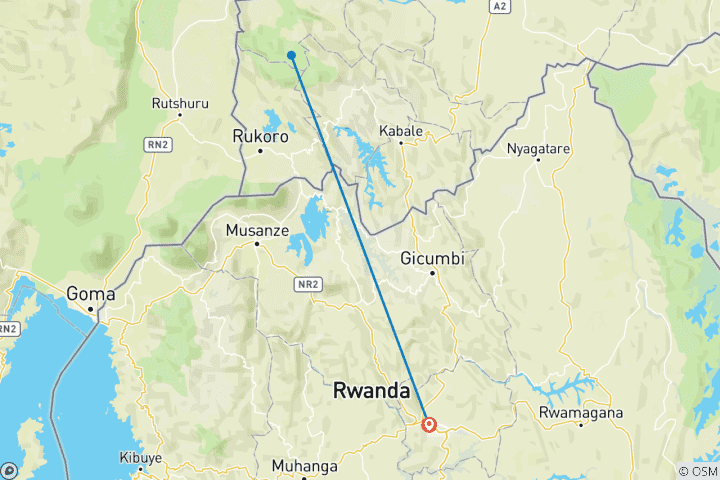 Map of 2 Day Gorilla Trekking Bwindi Impenetrable Forest NP Via Kigali Rwanda