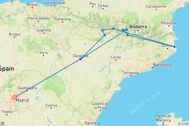 Map of Ultimate Pyrenees Experience Self-Drive Off-Road – 8 Days