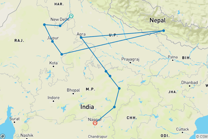 Map of Cultural Roots of India Tour