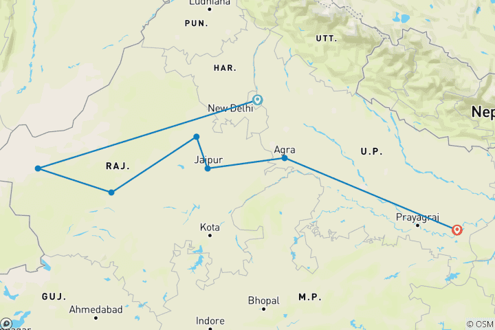 Carte du circuit Circuit classique de l'Inde du Nord
