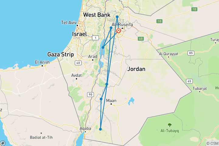 Carte du circuit Premium Walking and Hiking Jordan (Petra, Wadi Rum & the Dead Sea)