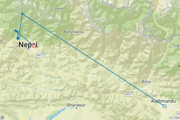 Carte du circuit Randonnée et trekking de première qualité dans la région des Annapurnas au Népal