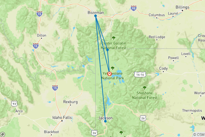 Map of Premium Walking & Hiking in Yellowstone