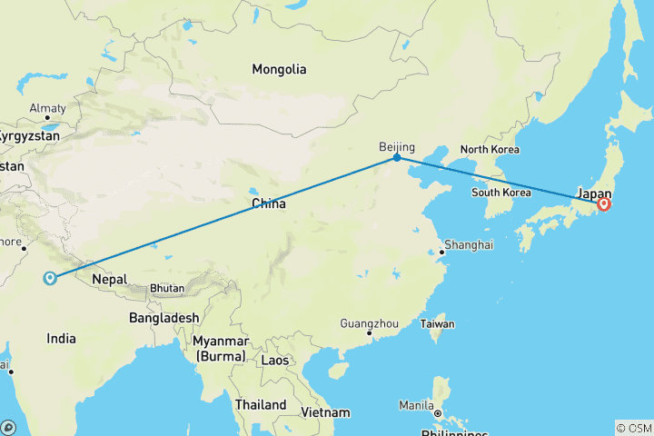 Mapa de Top Sights of India, China & Japan Aventura de 10 días con 16 comidas incluidas
