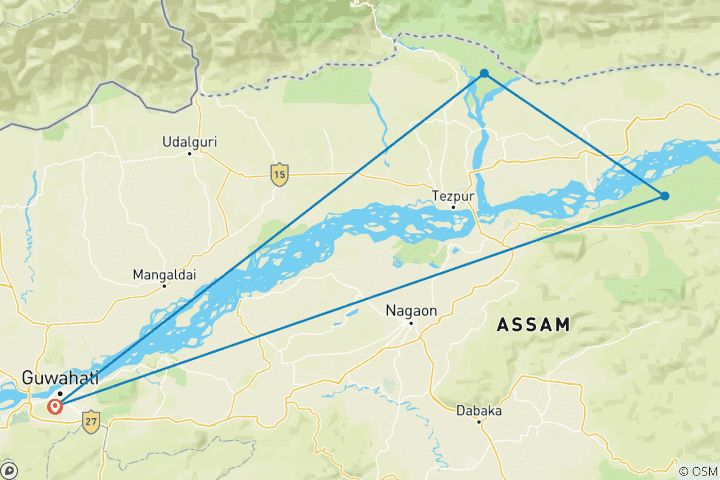 Map of Kaziranga & Nameri Wildlife Tour