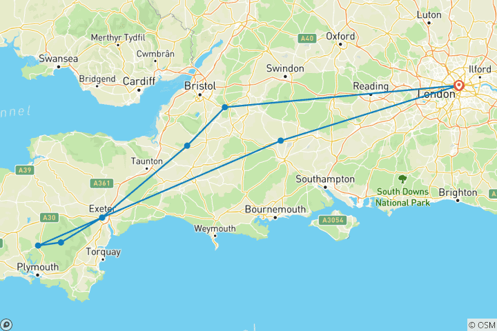 Carte du circuit Stonehenge, Glastonbury, Bath et la côte du sud-ouest en petit groupe - 3 jours