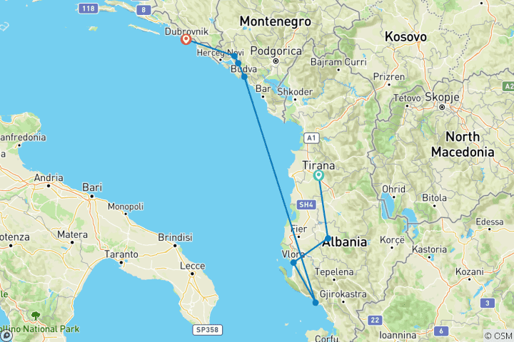 Carte du circuit Exploration de la côte des Balkans