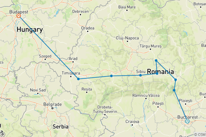 Map of Best of Romania, Transylvania & Hungary