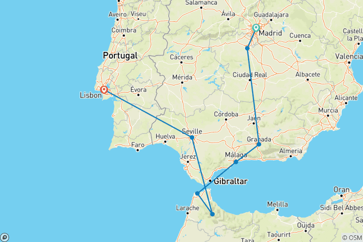 Carte du circuit Tourbillon Espagne, Maroc et Portugal