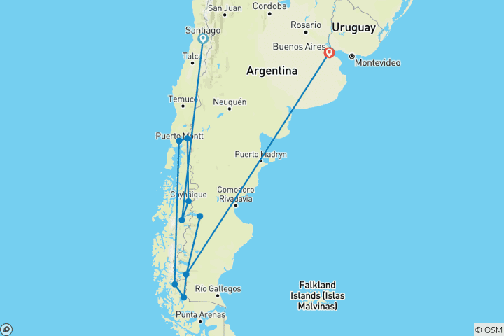 Karte von Patagonien: Durch die Carretera Austral bis zum Eis des Perito Moreno
