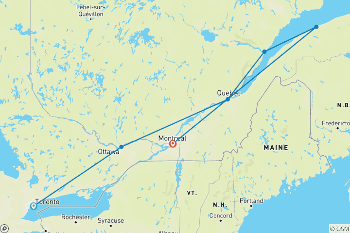 Map of Canada: Highlights in the East