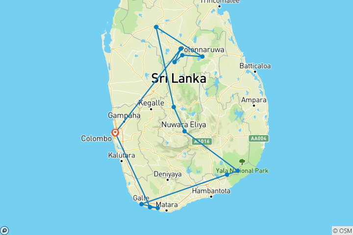 Carte du circuit Merveilles du Sri Lanka (petit groupe)