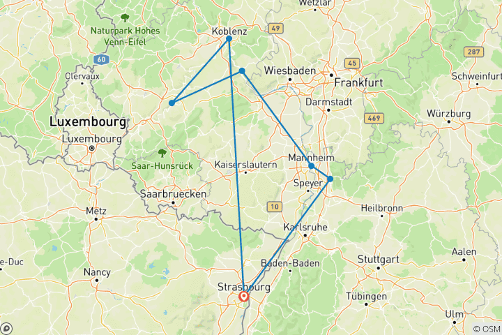 Map of Hiking cruise through the Rhine Valley - History, traditions, and the spirit of the Rhineland (port-to-port cruise)