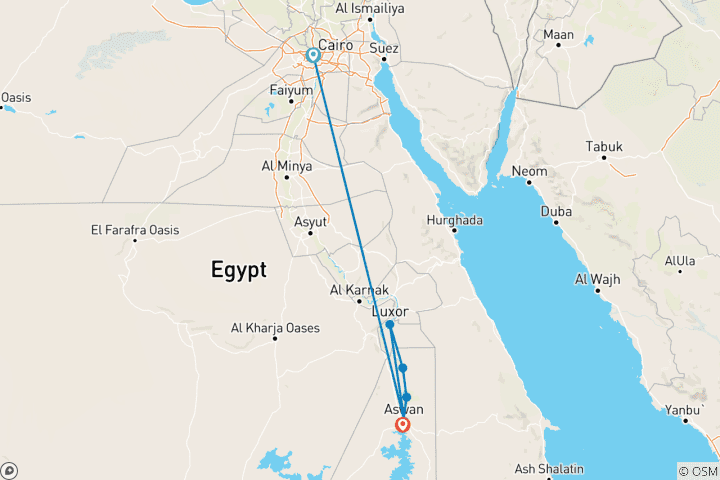 Kaart van Koninklijke reis door Egypte: Van de piramides van Caïro tot de Nijl en het tijdloze Luxor