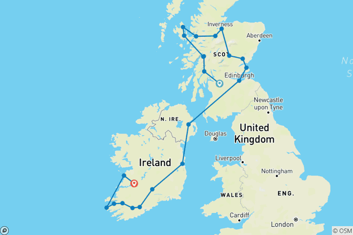 Carte du circuit Rêve écossais et irlandais - 13 jours/12 nuits (from Glasgow to Shannon)