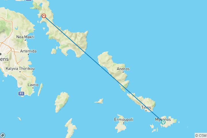 Map of Romantic Beaches of Mykonos Island