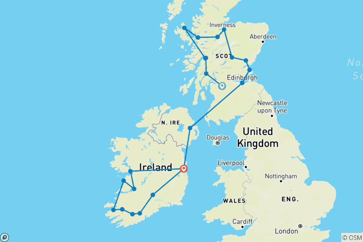 Map of Scottish & Irish Dream - 14 Days/13 Nights (23 destinations)