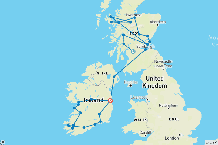 Map of Scottish & Irish Gold - 15 Days/14 Nights (30 destinations)