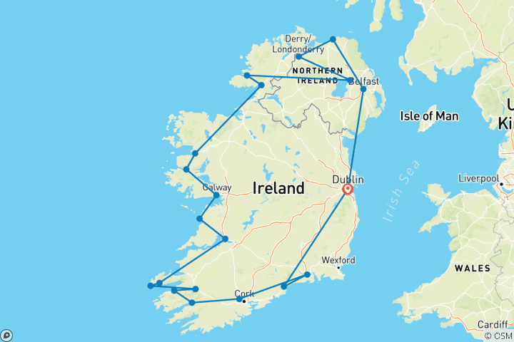 Carte du circuit Irish Classic - 13 jours/12 nuits (21 destinations)