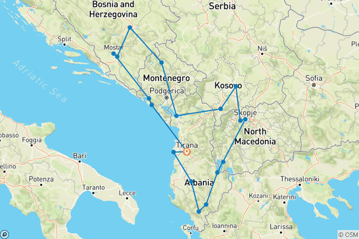 Map of Embark on a Balkan Odyssey: 11 Days of Cultural Exploration