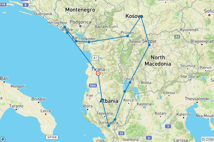 Carte du circuit Circuit dans les Balkans occidentaux : Histoire, culture et paysages pittoresques