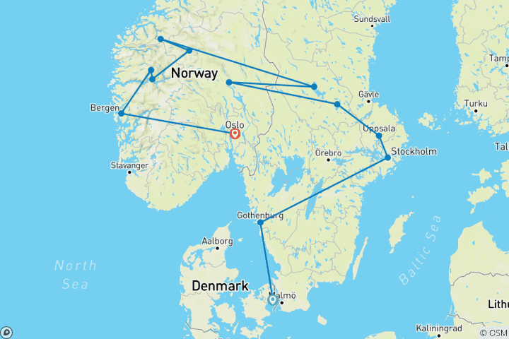 Carte du circuit La Scandinavie spectaculaire et ses fjords (Classique)