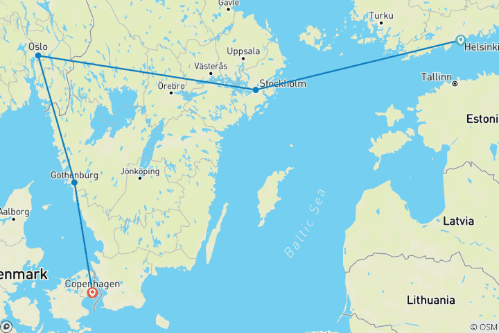Map of Northern Capitals, a Women-Only Tour (Small Group)