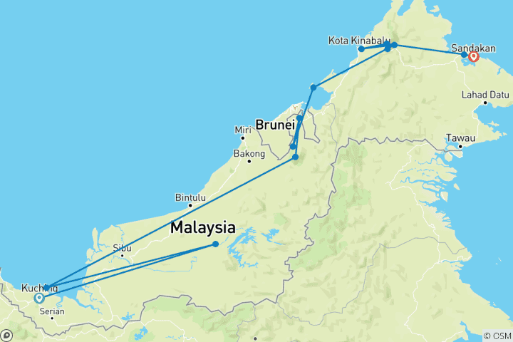 Carte du circuit Le meilleur de Bornéo (13 destinations)