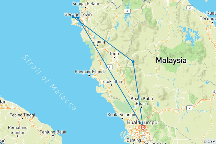 Carte du circuit Les hauts lieux de la Malaisie (5 destinations)