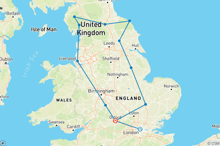 Map of Gems of Northern England - 9 Days/8 Nights (12 destinations)