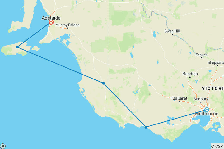 Carte du circuit Escapade sur la Great Ocean Road et Kangaroo Island (2025/2026)