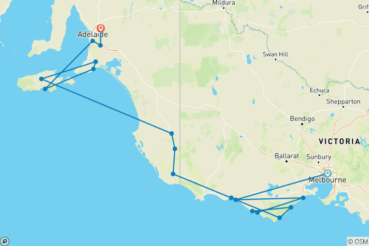 Carte du circuit Escapade sur la Great Ocean Road et Kangaroo Island (2025/2026)