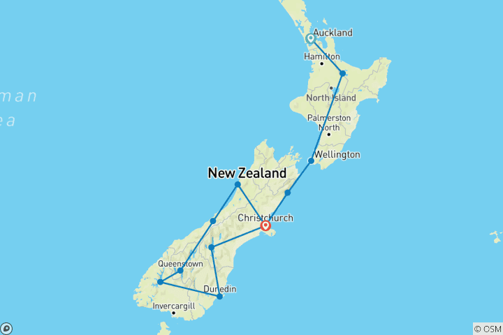 Carte du circuit Nouvelle-Zélande à découvert (2025/2026)