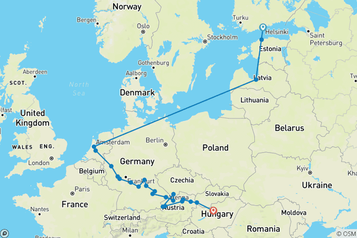Map of Baltic Sea Capitals with European Gems Helsinki → Budapest (2026)