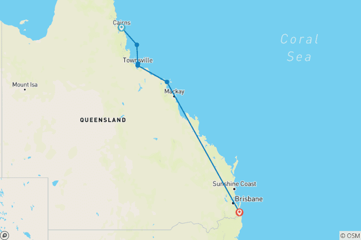 Carte du circuit Tropical Queensland : De Cairns à la Gold Coast (2025/2026)