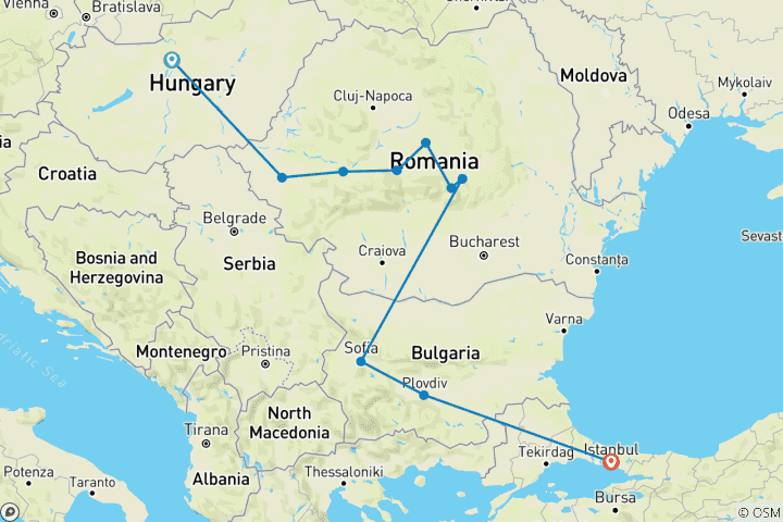 Karte von Von Budapest zum Goldenen Horn