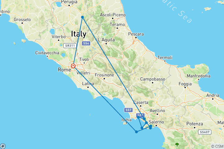 Map of Rome, Sorrento & the Amalfi Coast featuring Amalifi & Ravello (Rome to Sorrento) (2026)