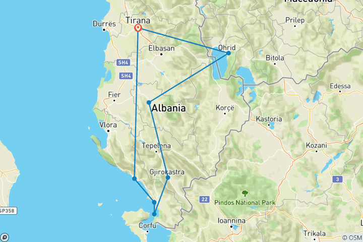 Mapa de Ohrid, Berat, Gjirokastra y la Riviera en 3 días desde Tirana