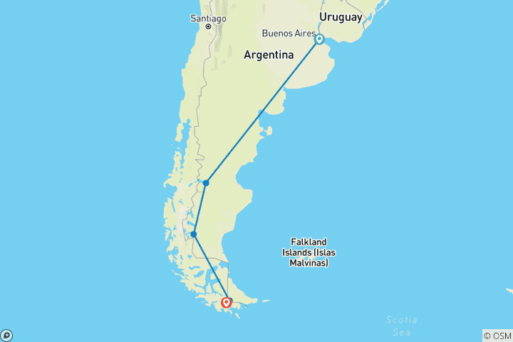 Map of Tango, Glaciers, Beagle Channel - Argentina's Beauty Spots