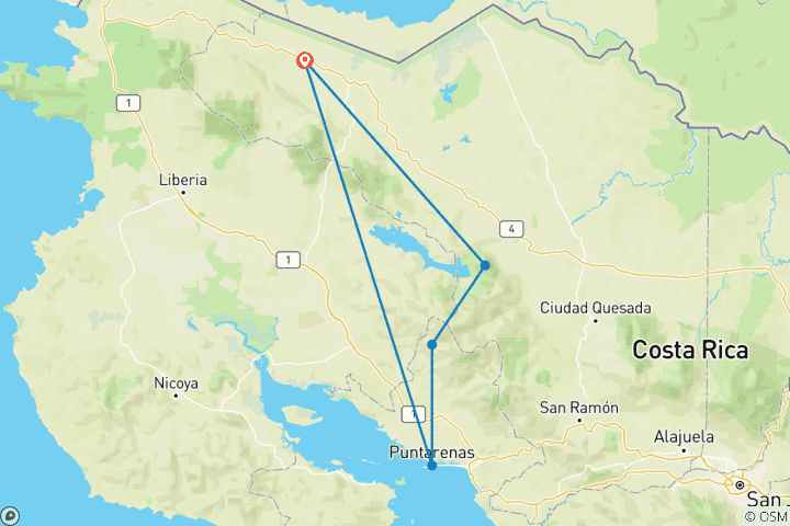 Carte du circuit Le triple charme du Costa Rica - avec un véhicule de location