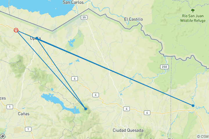 Map of Natural Escape in Costa Rica - With Rental Vehicle
